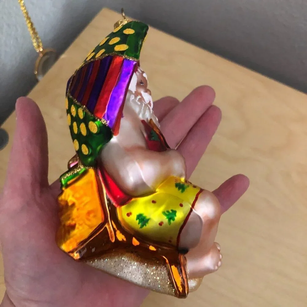 VTG Santa Clause Blown Glass Bathing Beauty Christmas Ornament Beachy Poland 6